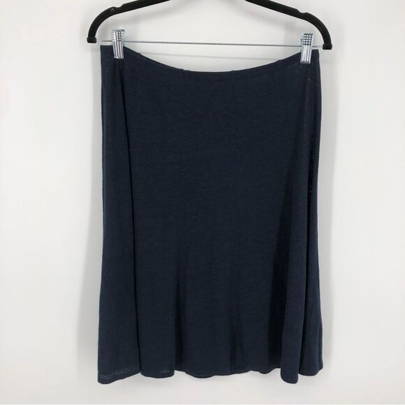 Eileen Fisher 100% Linen Skirt Womens Petite Small Navy Pull On Stretchy Waist - Picture 1 of 9